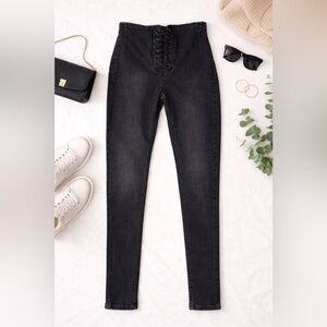 Free People Black Charcoal Lace-Up High Rise Skinny Jeans Size 25